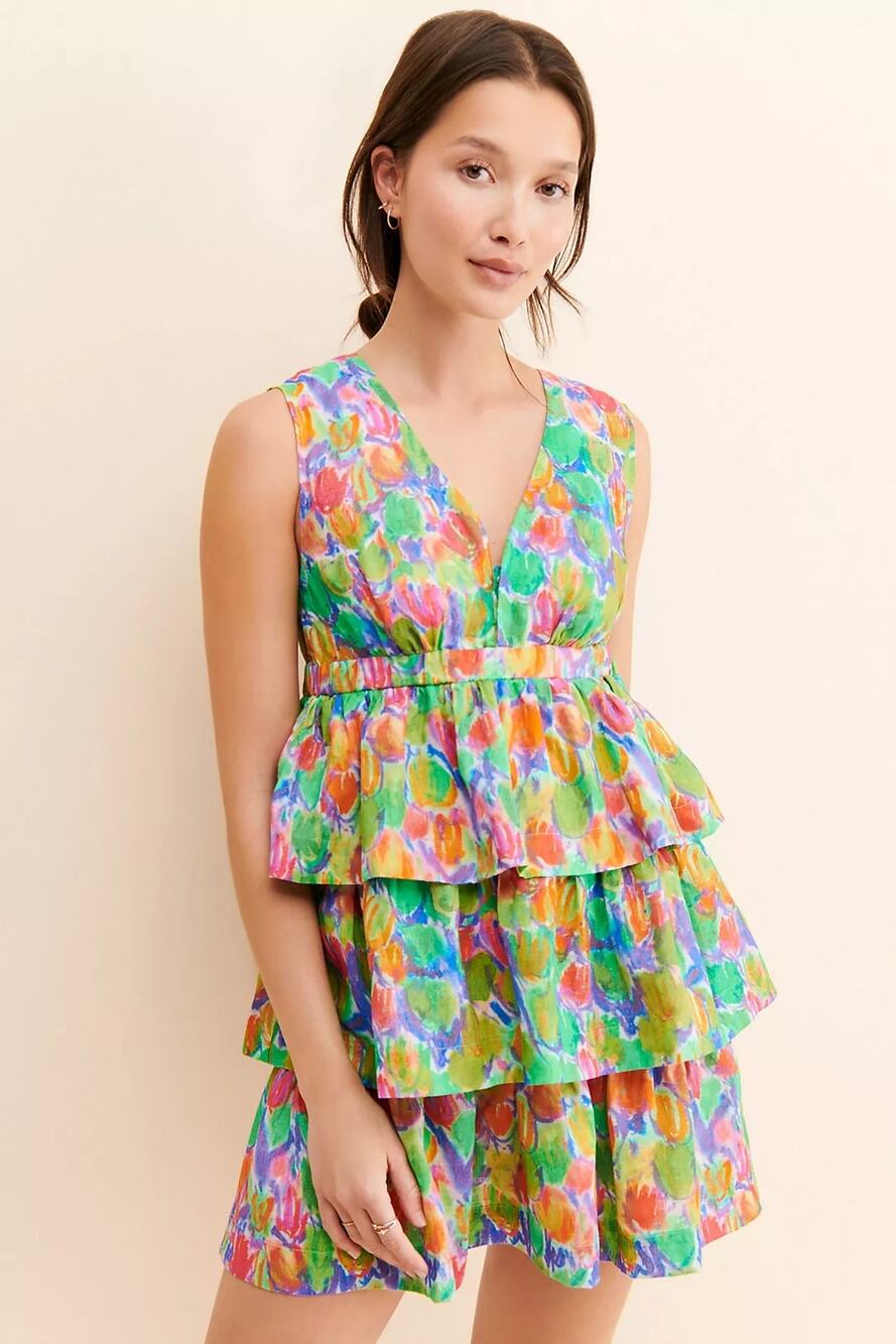 NWT Hope for Flowers by Tracy Reese Floral Printed Tiered Mini Dress $253 XL